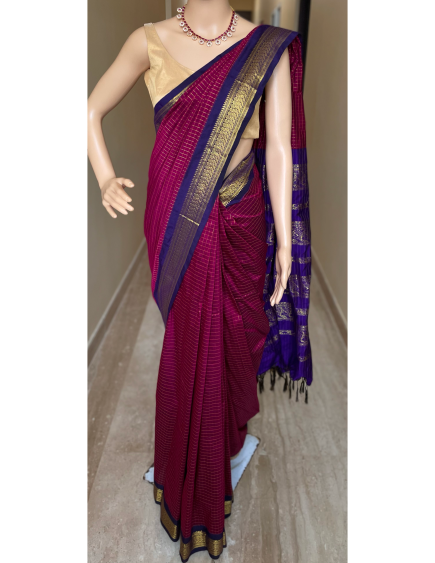 MAGENTA COTTON SILK SAREE WITH CHECKS