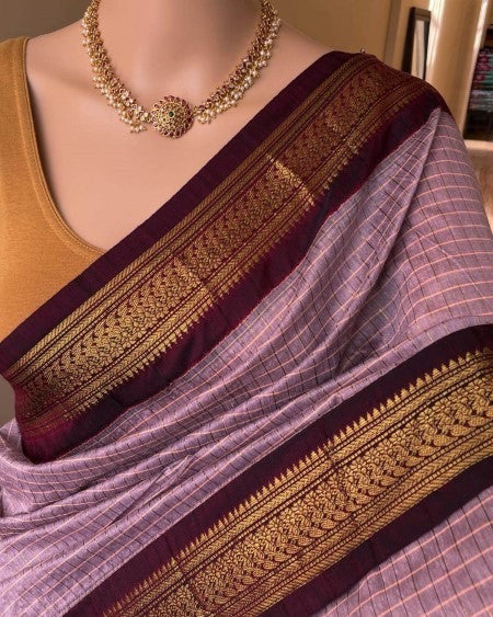 ONION PINK CHCEKS COTTON SILK SAREE