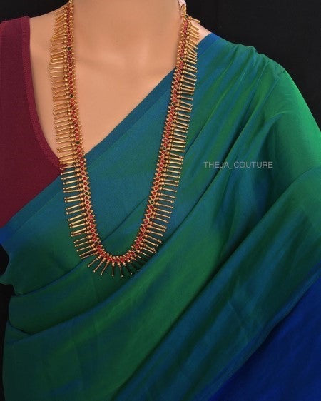 PEACOCK GREEN MALAI SILK SAREE