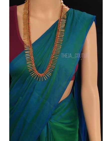 PEACOCK GREEN MALAI SILK SAREE