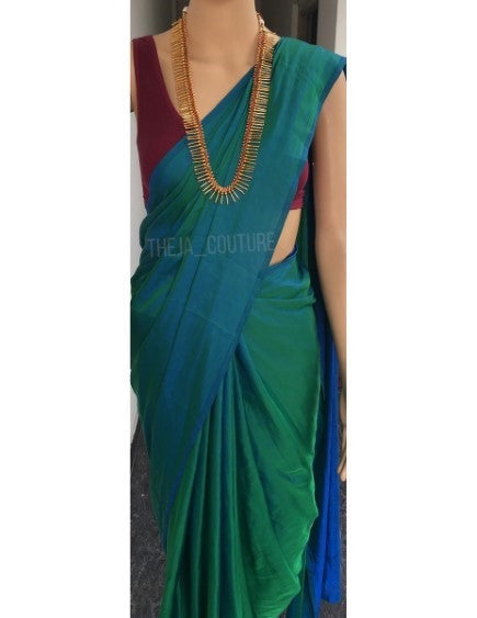 PEACOCK GREEN MALAI SILK SAREE