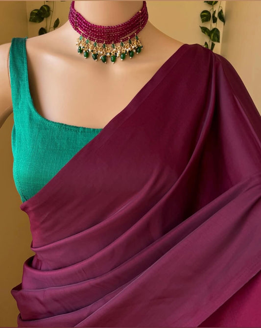 BEET PINK MALAI SILK SAREE